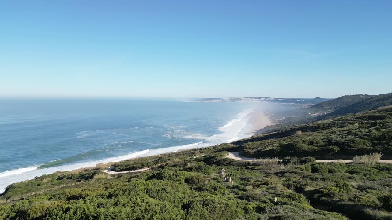 Aerial shot of Miraduro Da Salgado, offering a stunning view of the coastline near Nazaré, Portugal