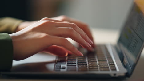 woman hands texting laptop keyboard closeup. unknown busy businesswoman emailing