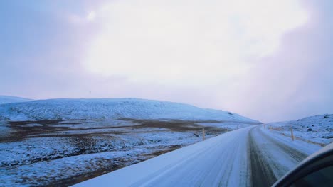 motion shot, pov, snowy landscape, driving by tranquil mountain range, amsterdam