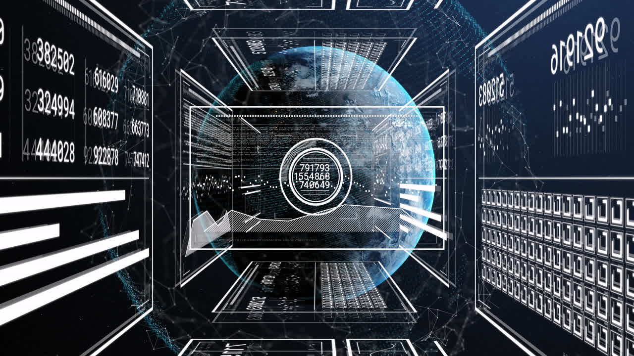 Animation of screens and data processing over globe