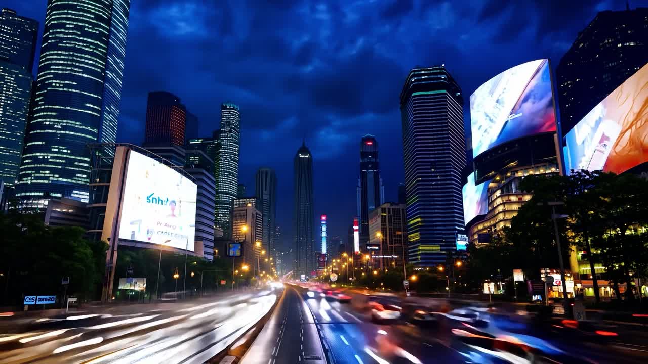 바쁜 도시 의 야간 교통