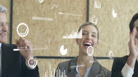 animation of data processing over diverse business people in office