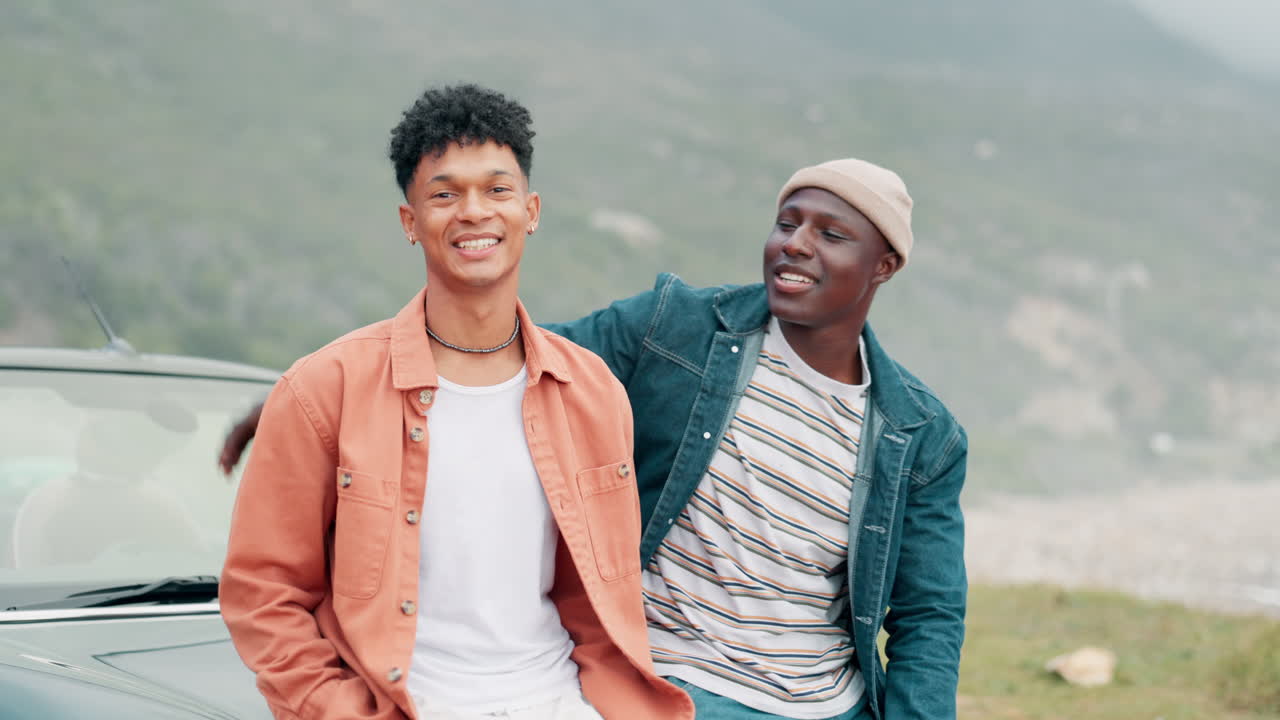 Two friends on a road trip