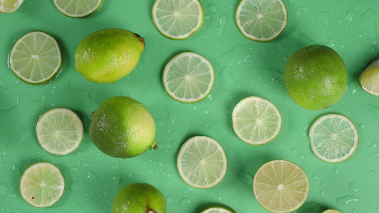 y rebanadas redondas de lima fresca girando lentamente.
