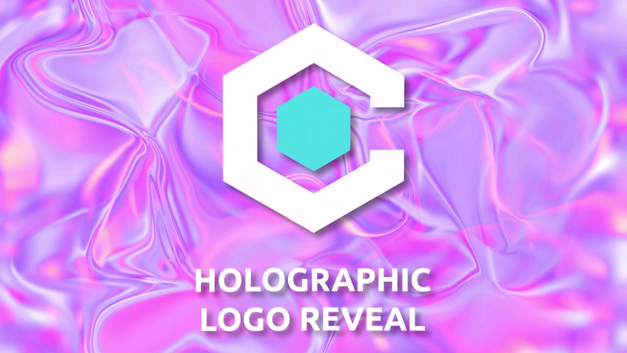 Holografisk logoafsløringsanimation med flydende abstrakt baggrund