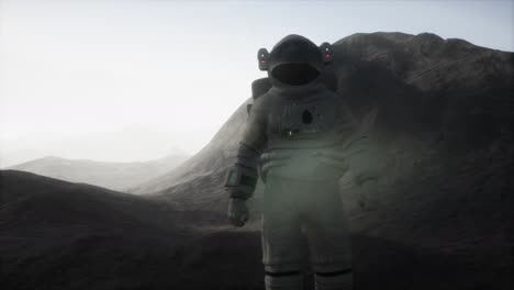 astronaut on another planet with dust and fog