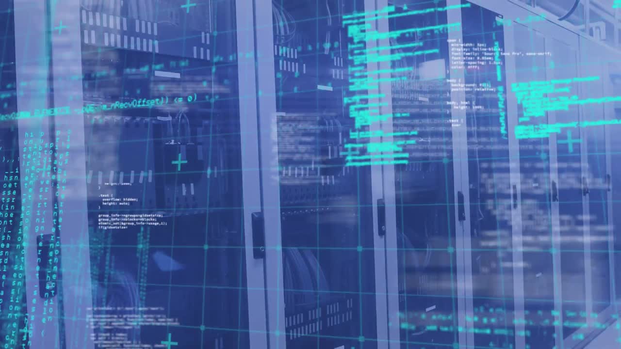 composición digital del procesamiento de datos a través de la red de red contra la sala de servidores