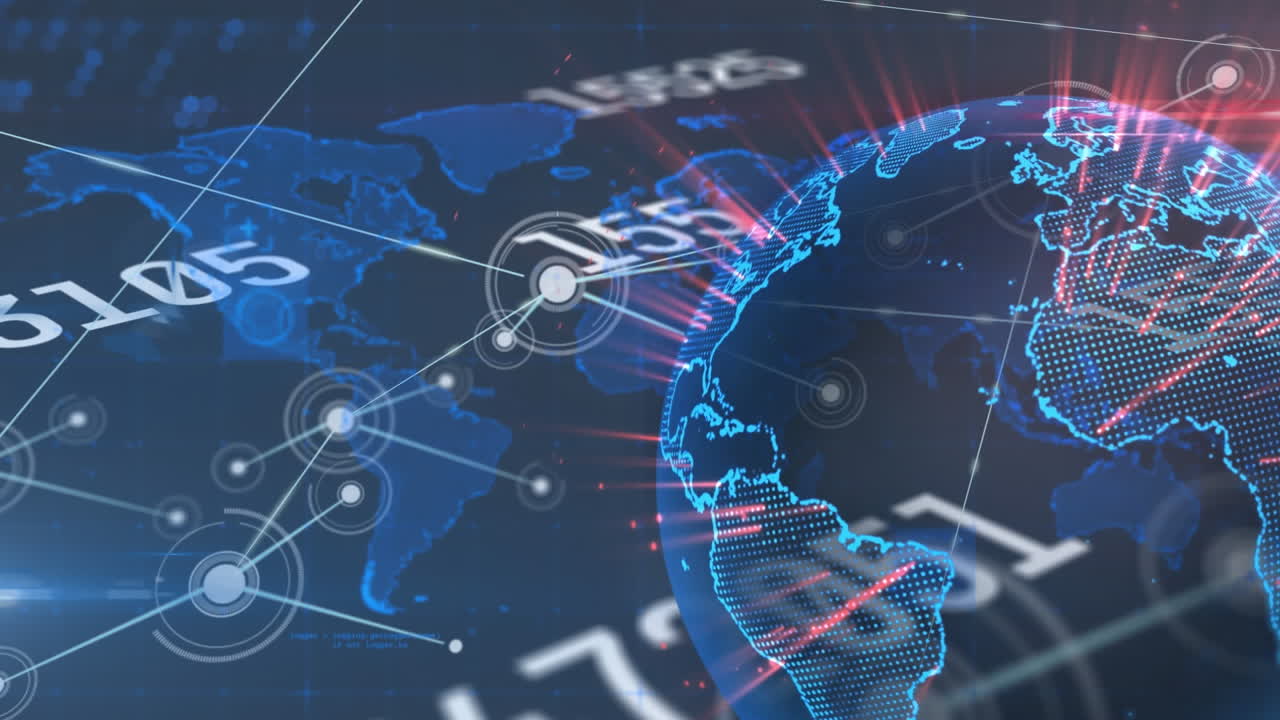 세계 지도와 지구상에서 데이터 처리의 애니메이션