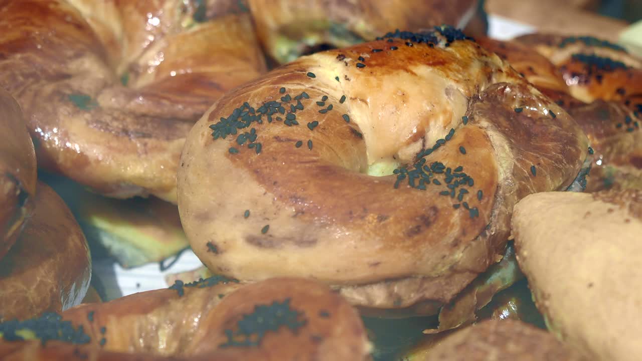 Close-up of Delicious Fresh Baked Goods with Sesame Seeds
