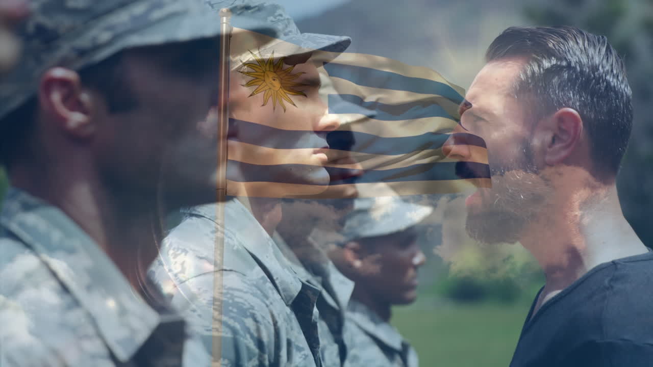 다양한 군인 위에 우루과이의  ⁇ 발의 애니메이션