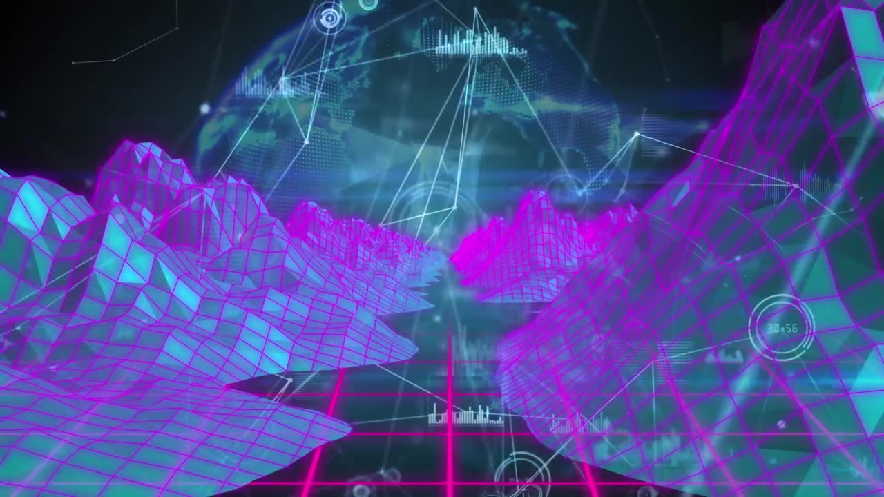 전 세계와 3d 지도와 그리드에 대한 연결 네트워크의 애니메이션