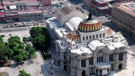 aerial drone shot of the palace of fine arts in mexico city