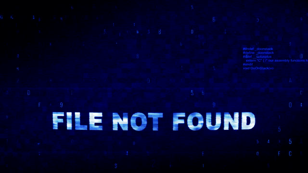 archivo no encontrado texto ruido digital sacudida glitch distorsión efecto error animación de bucle.