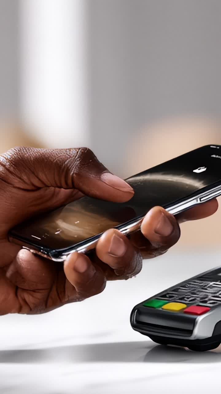 A Close-Up of a Hand Holding a Smartphone Next to a Payment Terminal, Highlighting Modern Payment Methods and Technology in Everyday Life
