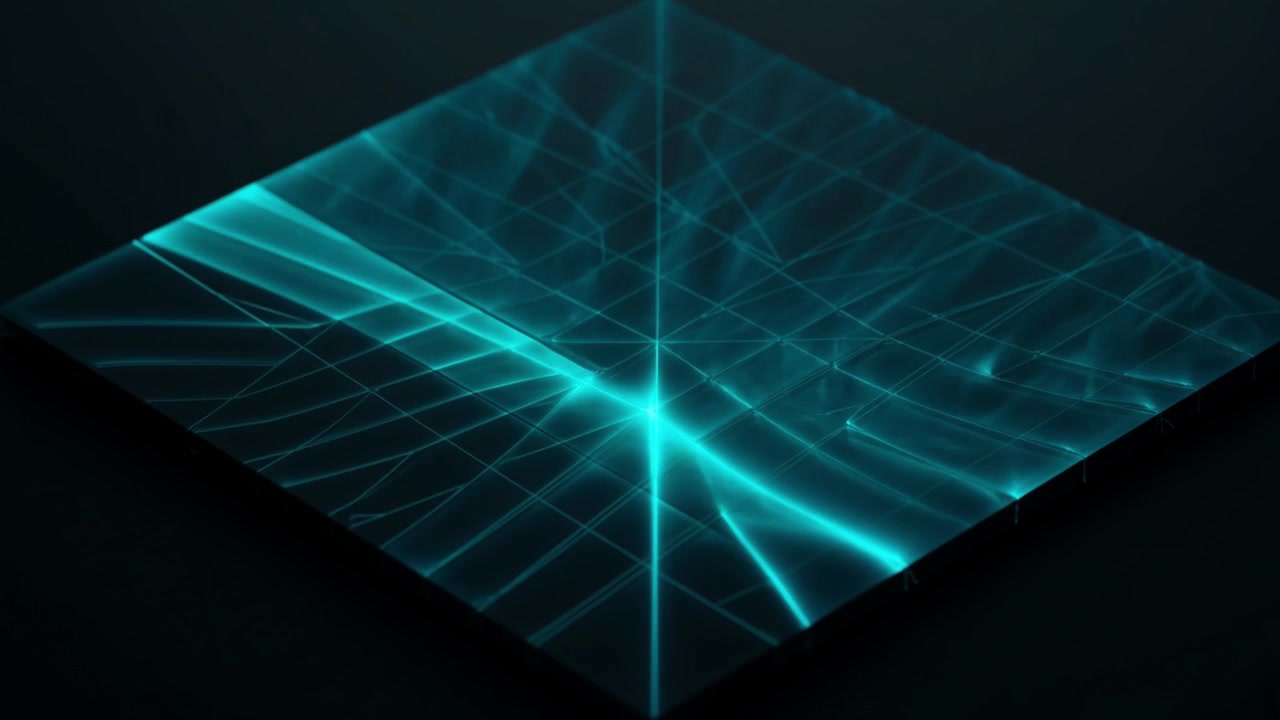 Abstract Digital Grid with Glowing Cyan Light Waves