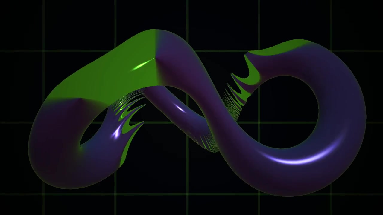 Abstract 3D Infinity Loop Animation with Green and Purple Gradient