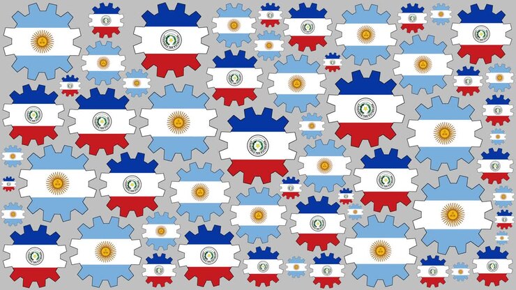 Argentinian and paraguayan flag gears spinning background