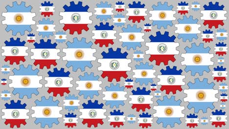 argentinian and paraguayan flag gears spinning background