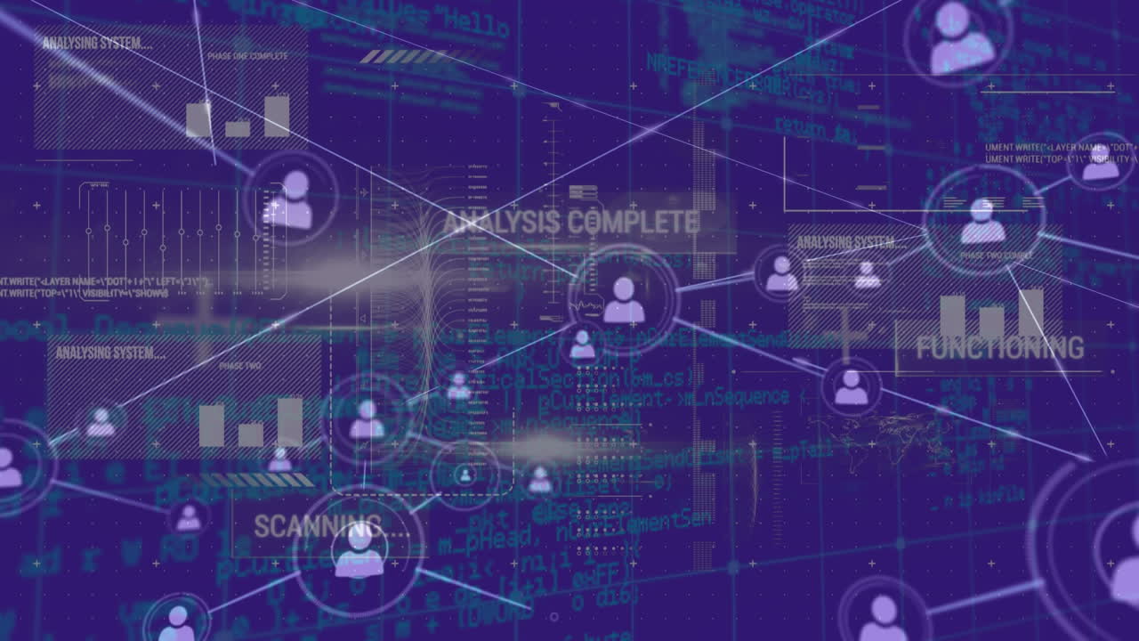 Profile icons and a digital interface with program codes