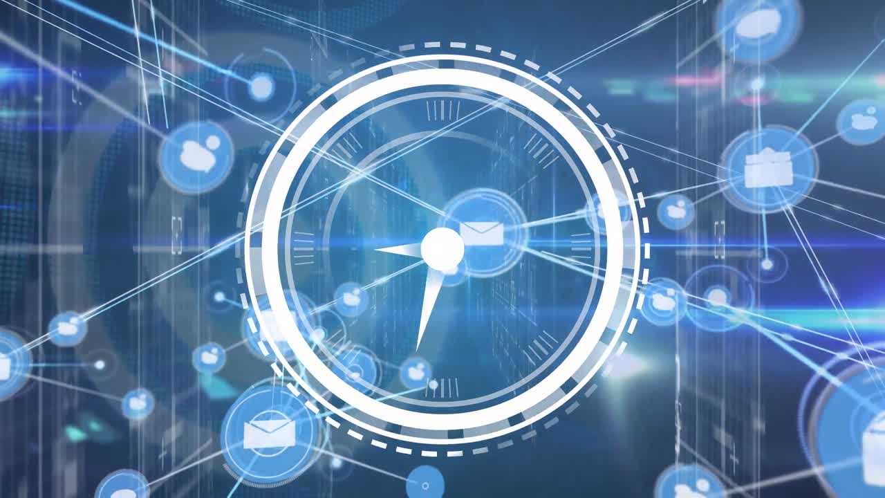 어두운 배경에서 데이터 처리에 대한 시계 애니메이션