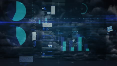 Animation of statistics processing over clouds and sky