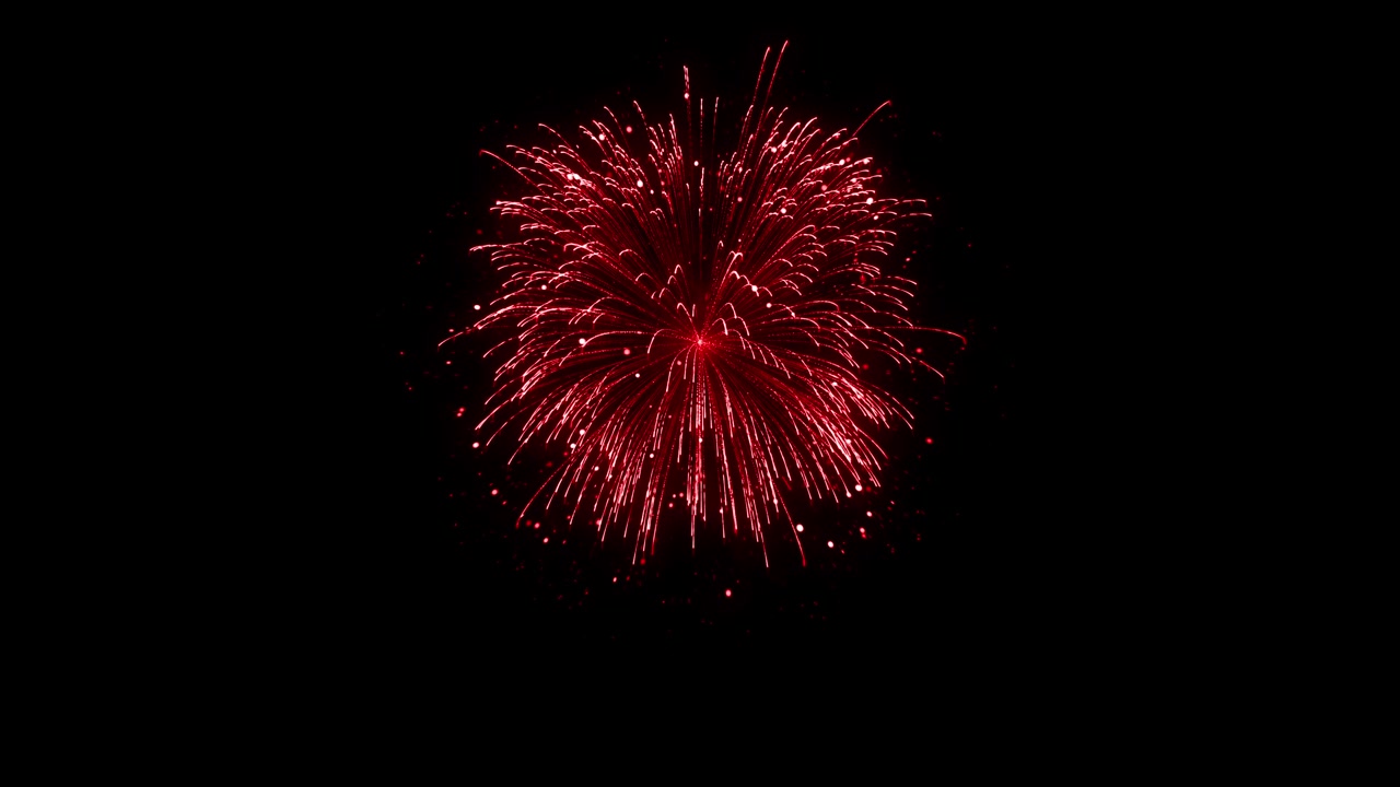 Red firework bursts with falling sparks on black background. Ideal for New Year, 4th of July, or holiday overlays