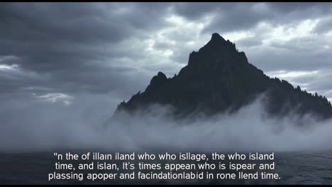 dramatic island landscape with text