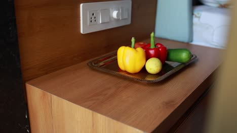 close - up view of fresh vegetables on wooden board