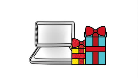 portátil con cajas de regalos