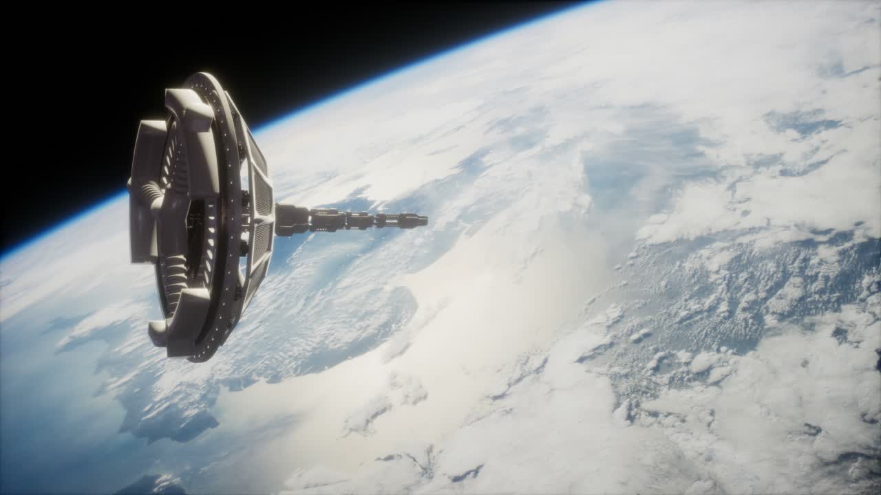Satellite spaziale futuristico in orbita attorno alla Terra.