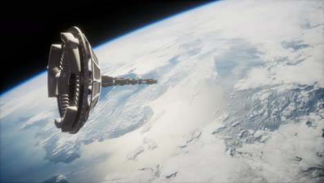 futuristic space satellite orbiting the earth