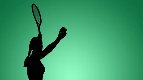 Animation-of-silhouette-of-female-tennis-player-in-action-on-green-background