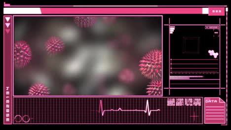 animation of virus cells and data processing over screen