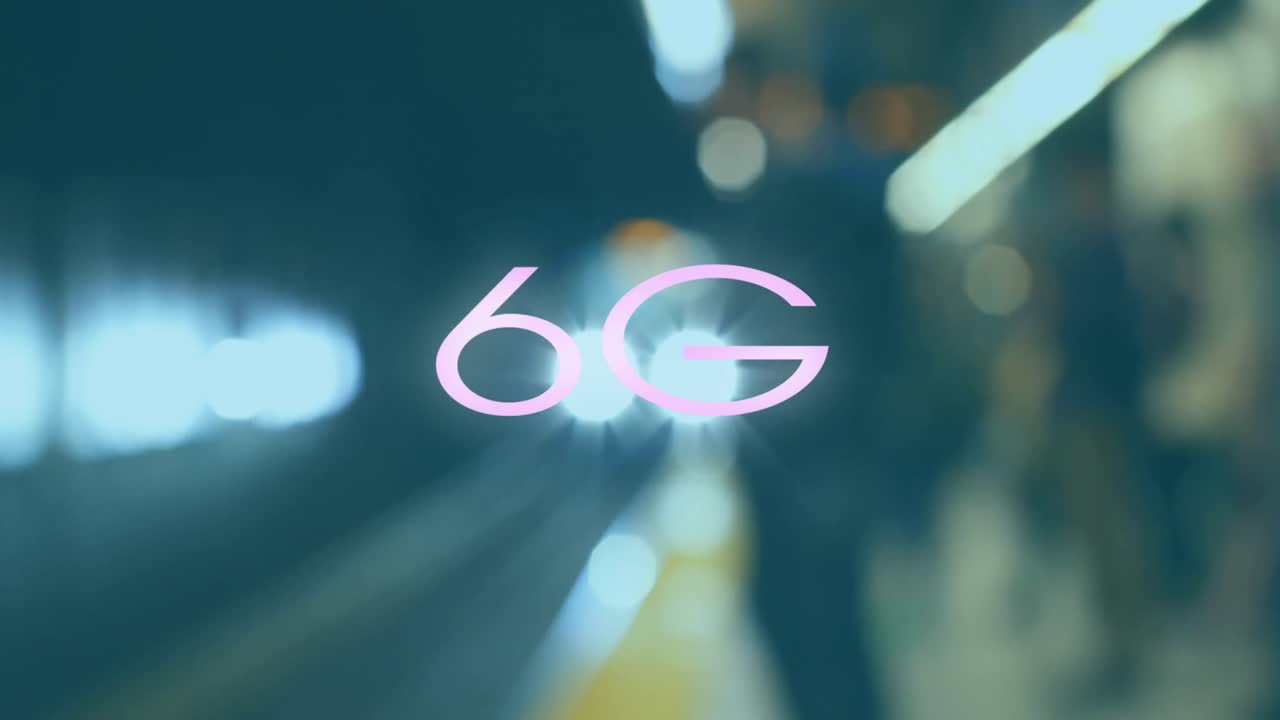 animación de texto de 6g fuera de foco tren que se acerca a la plataforma