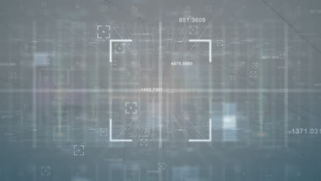animation of viewfinders over changing numbers and squares against looping spotlights