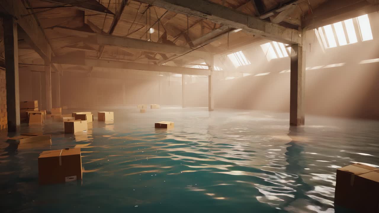 Flooded Warehouse with Boxes