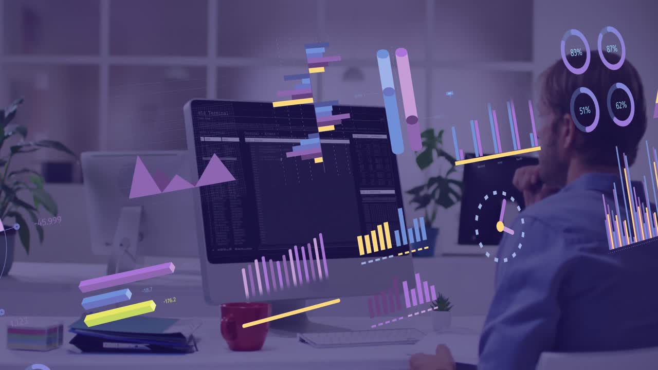 animación del procesamiento de datos financieros sobre el empresario utilizando la computadora