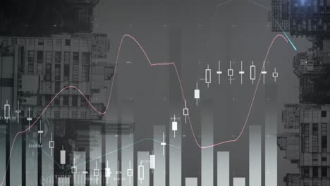 Animation-Der-Statistischen-Datenverarbeitung-Vor-Dem-Hintergrund-Umgedrehter-Hoher-Gebäude