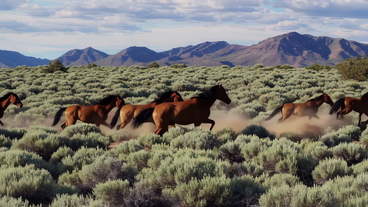 Wild Horses Running in the Desert Mountains