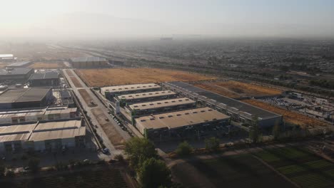 Aerial shot of warehouses in industrial zone