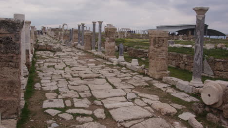 wide shot of the ancient ruins of syria street in laodicea