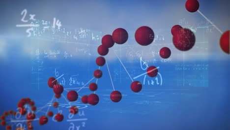 Animación-Del-ADN-Y-El-Procesamiento-De-Datos-Científicos-Sobre-Fondo-Azul