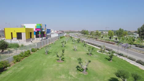 Aerial-Drone-of-New-Children's-Play-Room-at-Netivot-City,-Israel