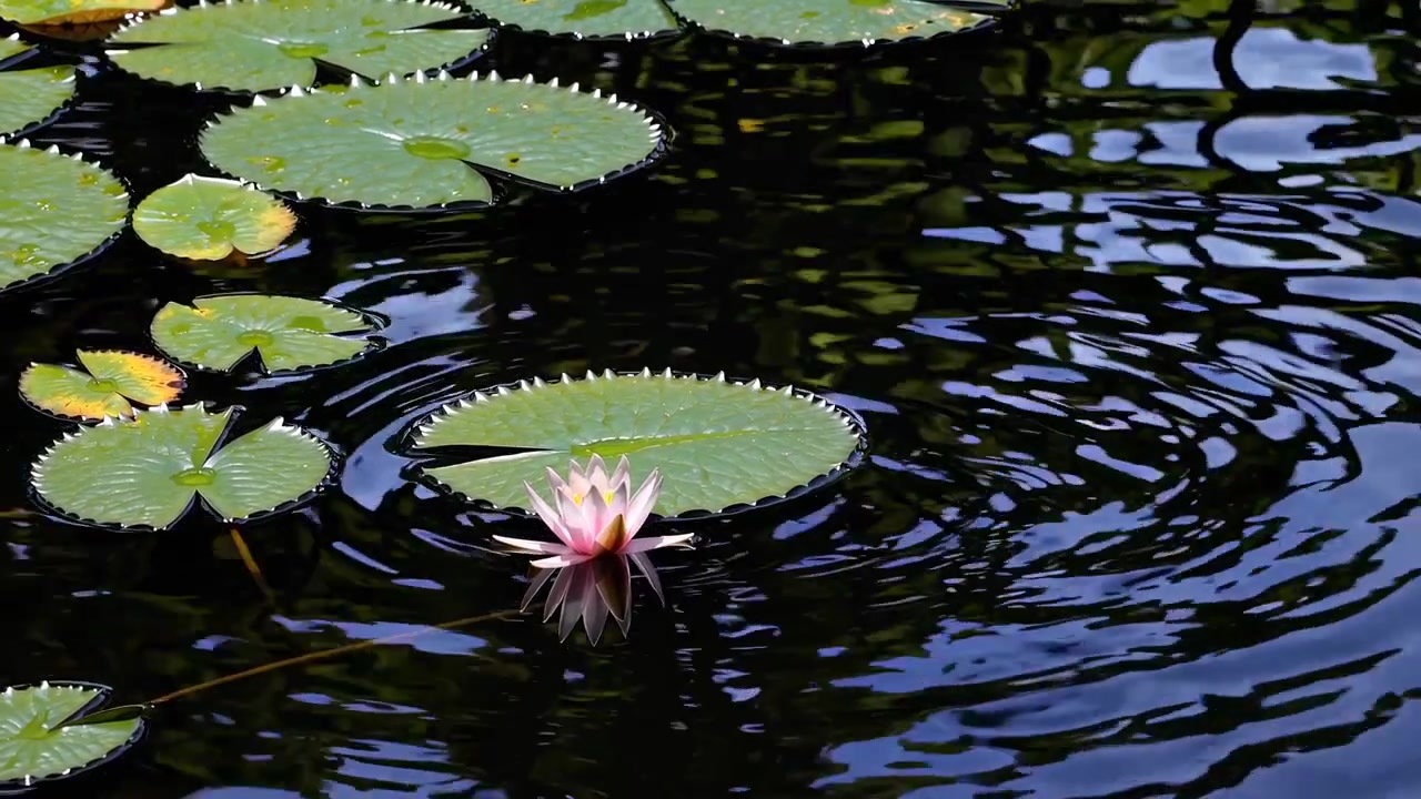 Rosa vannlilje som blomstrer i en rolig dam