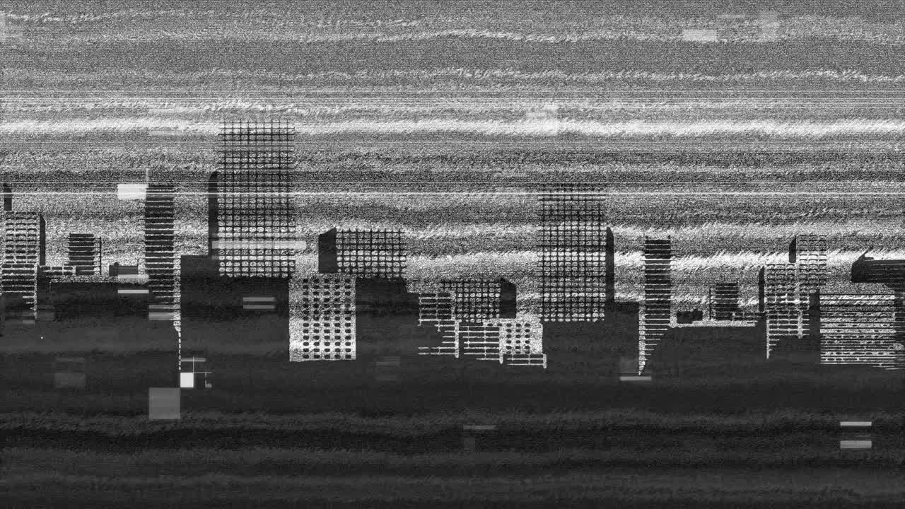 Monochrome static and a view of the city