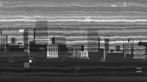 monochrome static and a view of the city