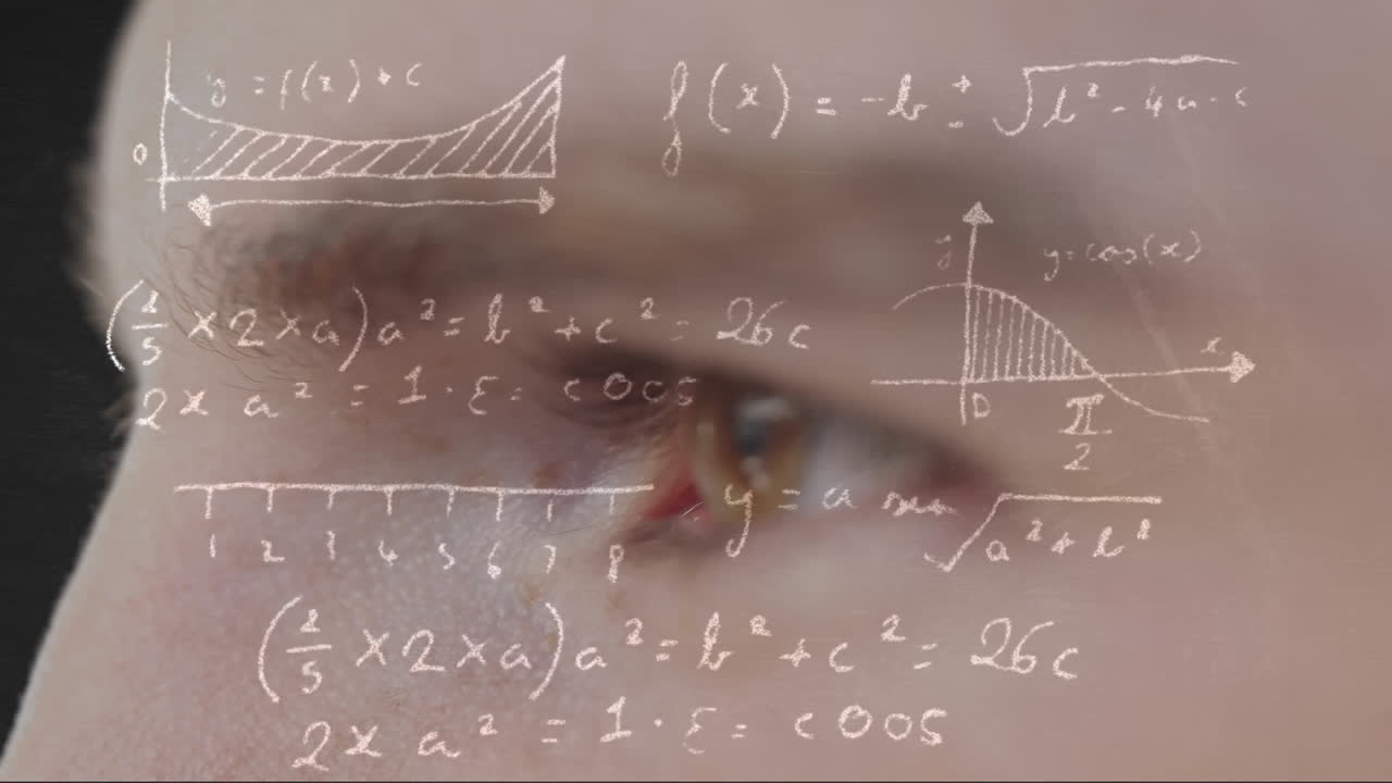 수학적 방정식에 눈을  ⁇ 이는 사람.