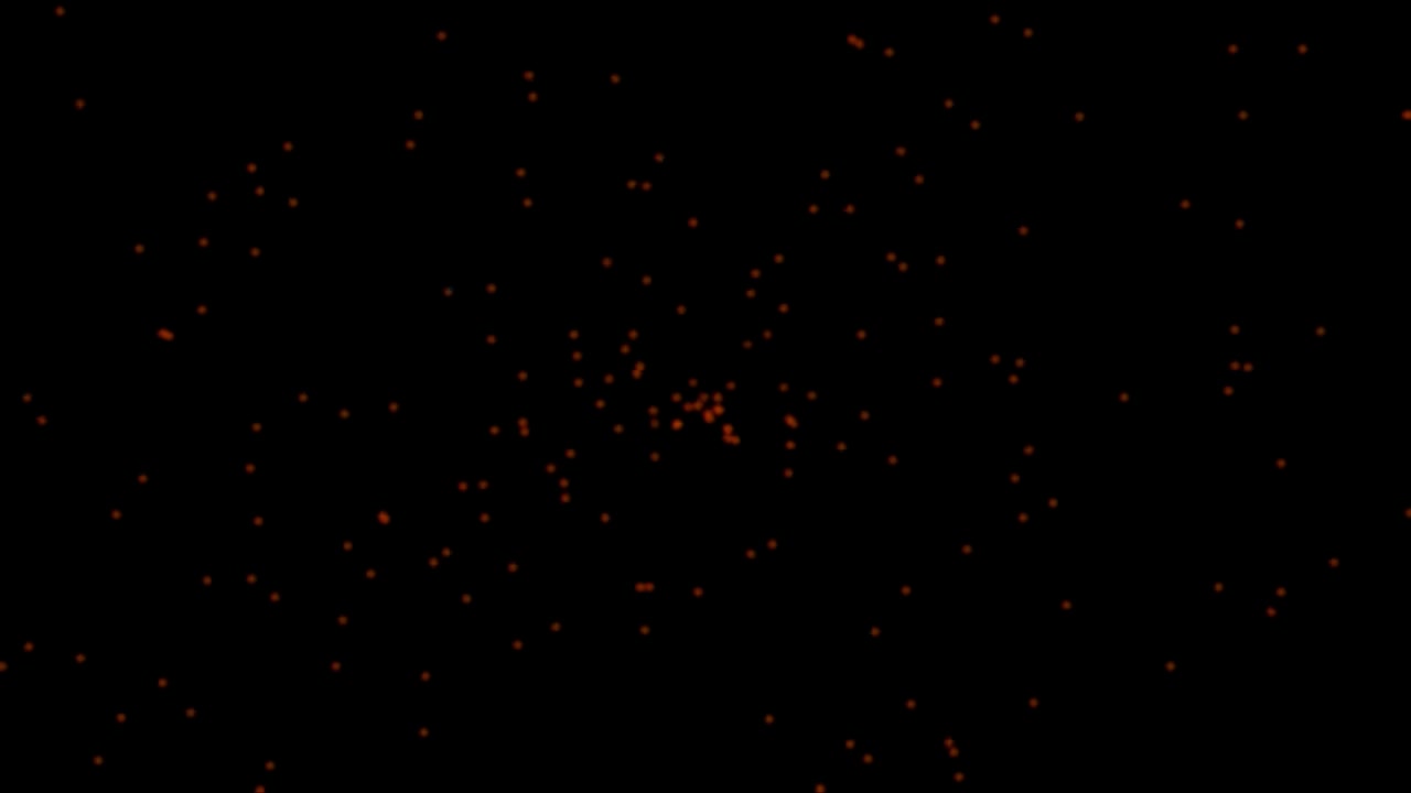 Abstract Animation of Glowing Red Particles Floating in Dark Space