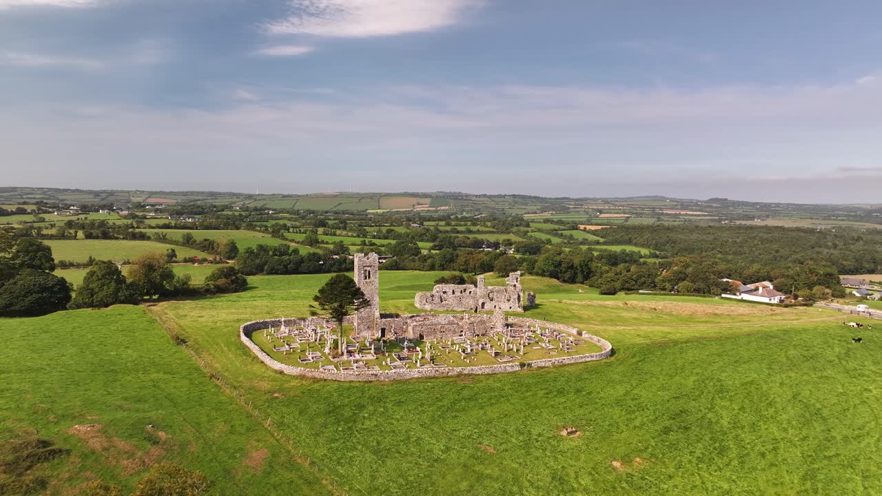 Slane Abbey on Hill of Slane, Co. Meath. Old monastery and graveyard with panoramic views, Ireland