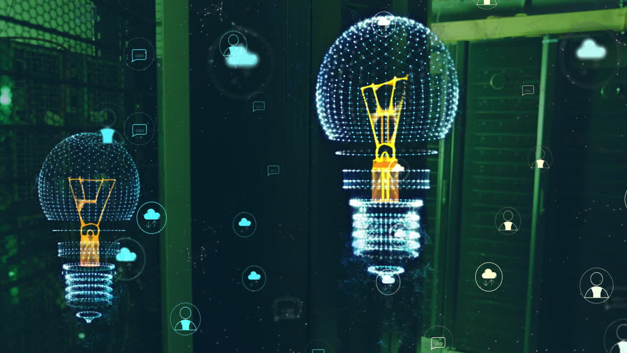 컴퓨터 서버를 통한 연결을 통해 전구의 애니메이션과 데이터 처리